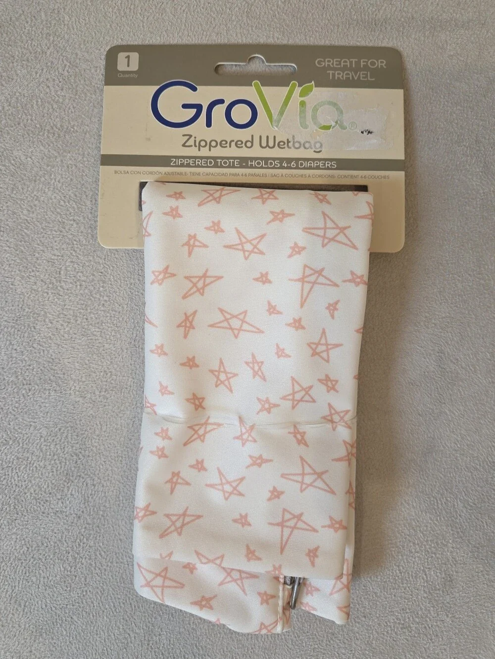 NWT GroVia Pink Patterned Zippered Wetbag for Baby Reuseable Diapers